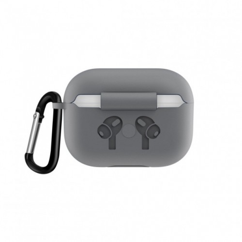 Чохол для AirPods PRO silicone logo с карабином /gray/
