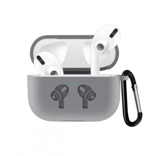 Чохол для AirPods PRO silicone logo с карабином /gray/