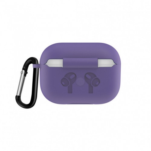 Чохол для AirPods PRO silicone logo с карабином /lavender/
