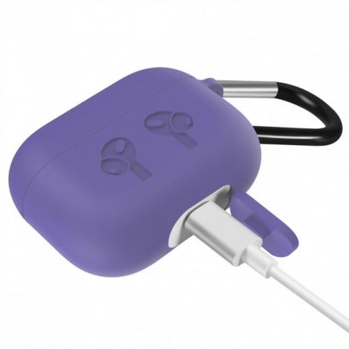 Чохол для AirPods PRO silicone logo с карабином /lavender/