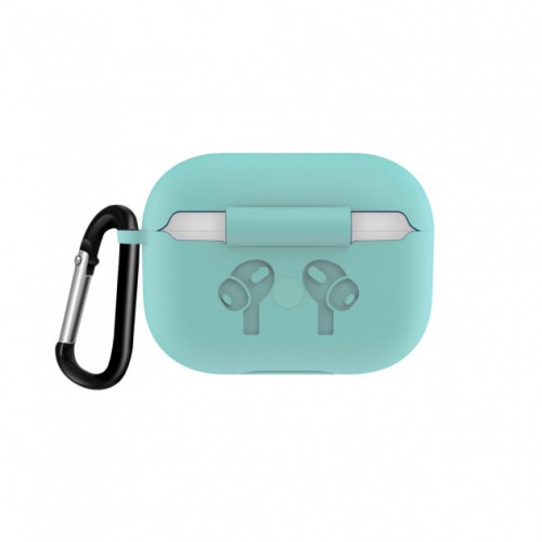 Чохол для AirPods PRO silicone logo с карабином /marine green/