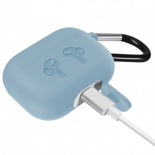 Чохол для AirPods PRO silicone logo с карабином /sky blue/