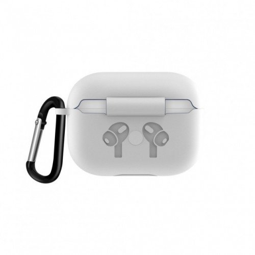 Чохол для AirPods PRO silicone logo с карабином /white/