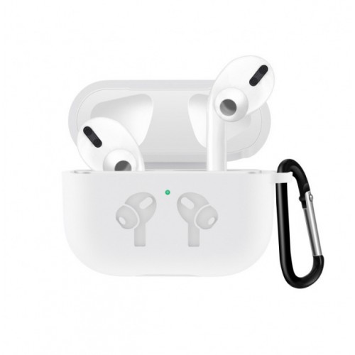 Чохол для AirPods PRO silicone logo с карабином /white/