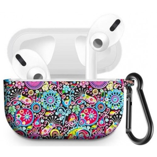 Чохол для AirPods PRO silicone с карабином picture /floral blue/