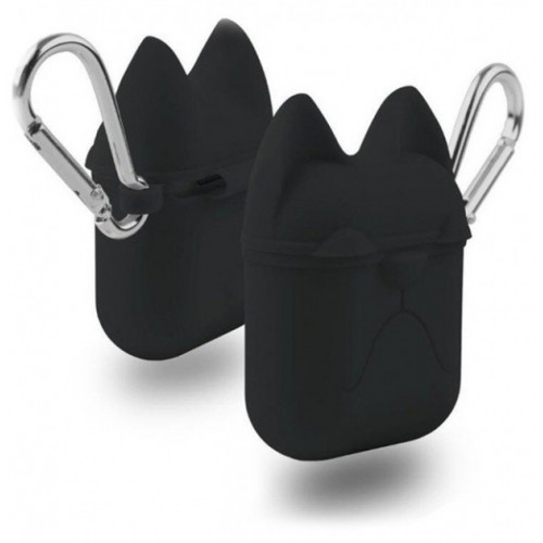 Чохол для AirPods silicone case Dog с карабином /black/