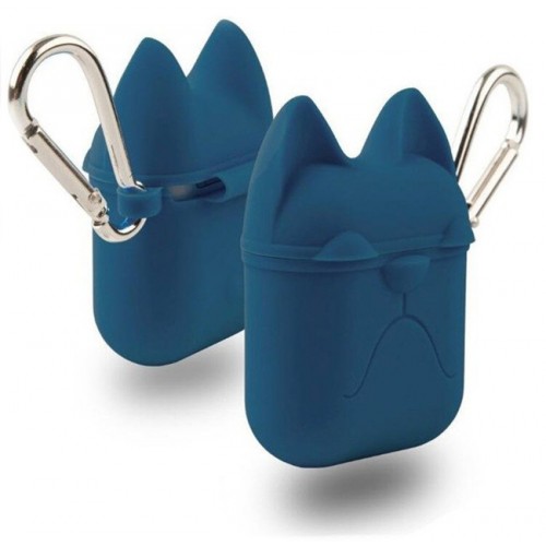 Чохол для AirPods silicone case Dog с карабином /blue/