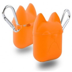 Чохол для AirPods silicone case Dog с карабином /orange/