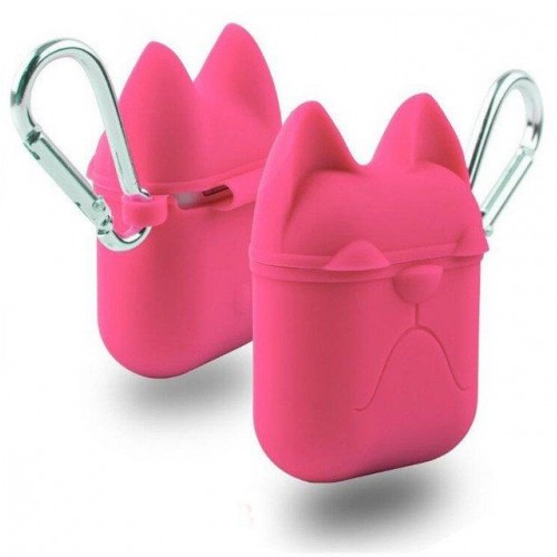 Чохол для AirPods silicone case Dog с карабином /pink/
