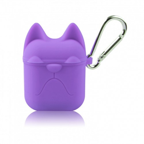 Чохол для AirPods silicone case Dog с карабином /purple/