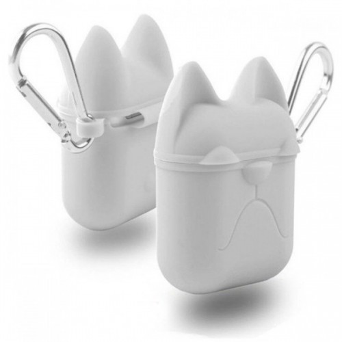 Чохол для AirPods silicone case Dog с карабином /white/