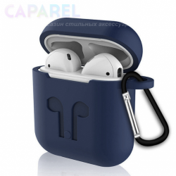 Чохол для AirPods silicone case logo с карабином /blue/
