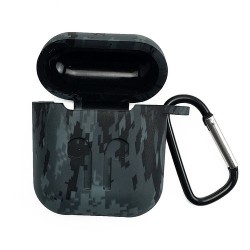 Чохол для AirPods silicone case logo с карабином /gray/