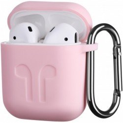 Чохол для AirPods silicone case logo с карабином /light pink/