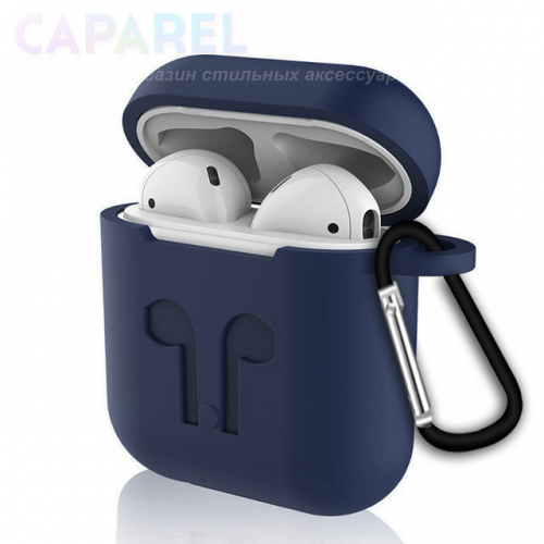 Чохол для AirPods silicone case logo с карабином /midnight  blue/