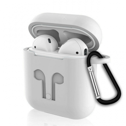 Чохол для AirPods silicone case logo с карабином military /gray pixel/