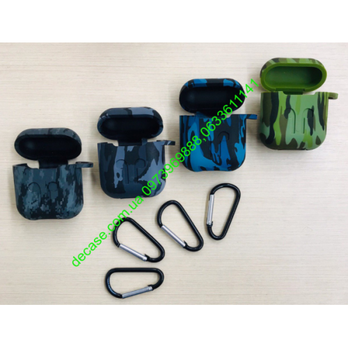 Чохол для AirPods silicone case logo с карабином military /military/