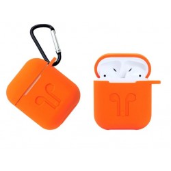 Чохол для AirPods silicone case logo с карабином /orange/