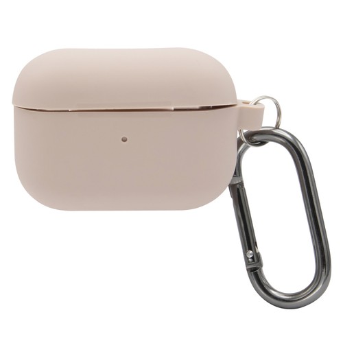 Чохол для AirPods silicone case logo с карабином /pink sand/