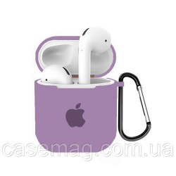 Чохол для AirPods silicone case logo с карабином /purple/