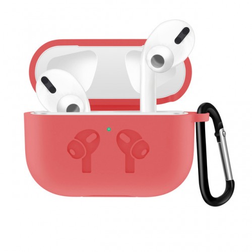 Чохол для AirPods silicone case logo с карабином /red/