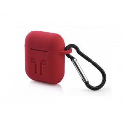 Чохол для AirPods silicone case logo с карабином /rose red/
