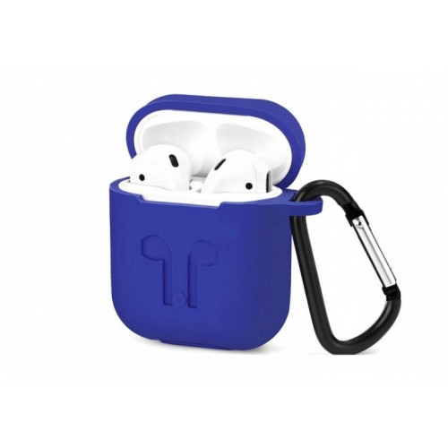 Чохол для AirPods silicone case logo с карабином /royal blue/
