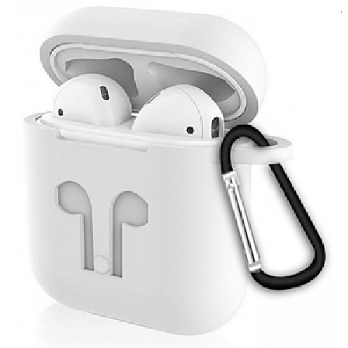 Чохол для AirPods silicone case logo с карабином /white/