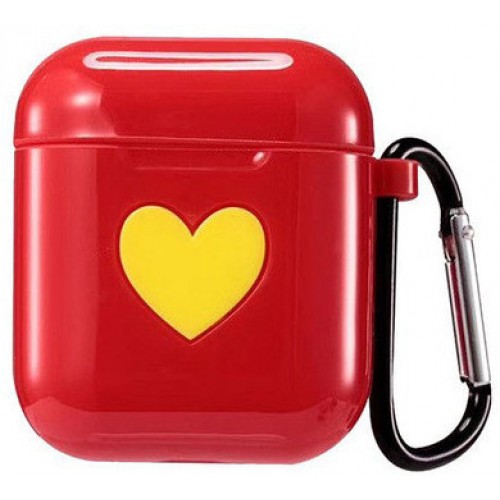 Чохол для AirPods silicone case Love с карабином /red/