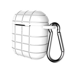 Чохол для AirPods2 silicone case Grid с карабином /white/