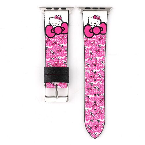 Ремінець Apple watch 38/40mm Leather Сlassic t/hello kitty pink/
