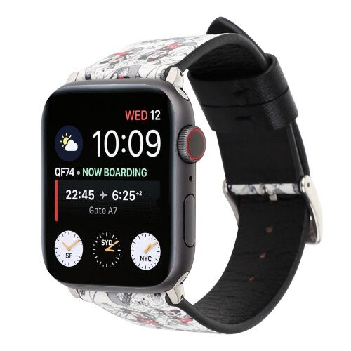 Ремінець Apple watch 38/40mm Leather Сlassic t/Mikki black gray/