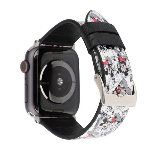 Ремінець Apple watch 42/44mm Leather Сlassic t/Mikki black gray/