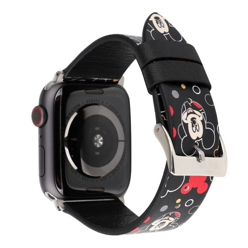 Ремінець Apple watch 42/44mm Leather Сlassic t/Mikki black red/