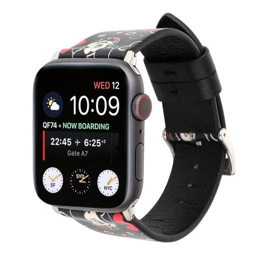 Ремінець Apple watch 42/44mm Leather Сlassic t/Mikki black red/