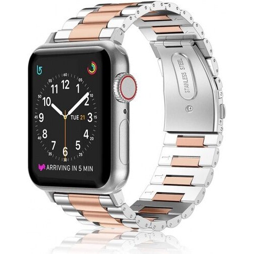 Ремінець Apple watch 42/44mm Metall old 3-bead 2 color /silver rose/