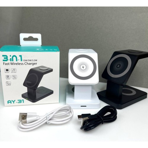 Бездротова зарядка стенд AY31 3 in 1 Fast 15W /black/
