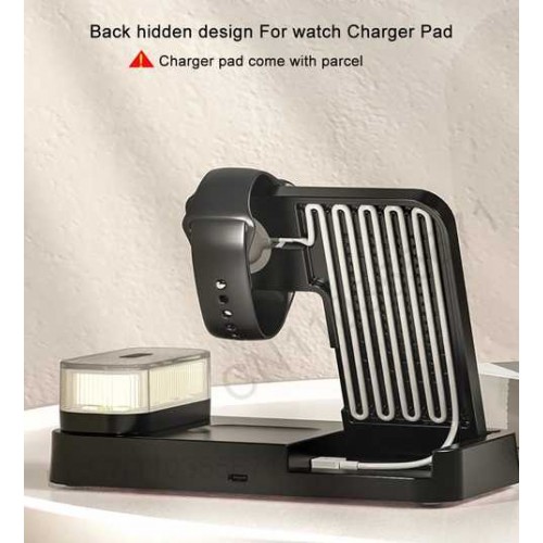 Бездротова зарядка стенд + годинник A37 4 in 1 Fast 30W /black/