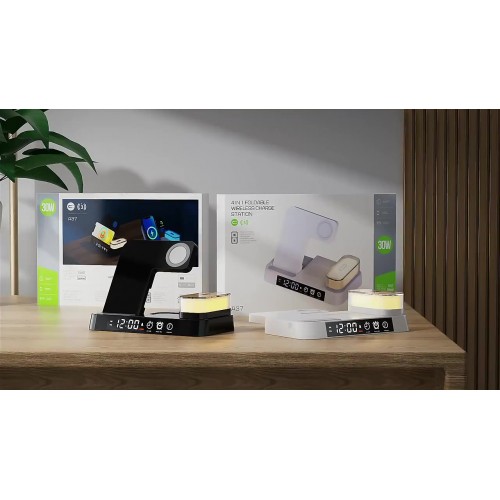 Бездротова зарядка стенд + годинник A37 4 in 1 Fast 30W /black/