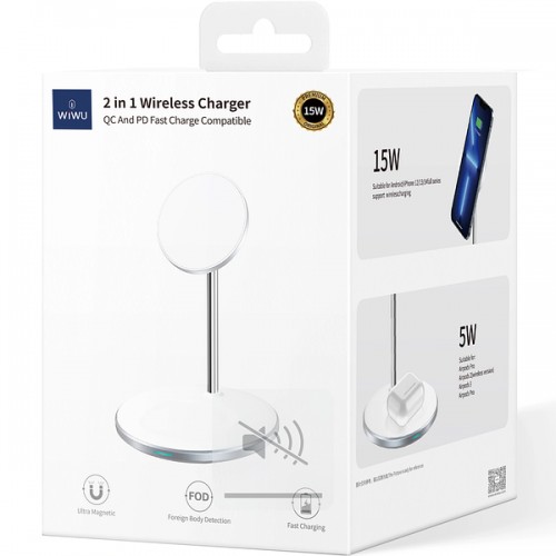 Бездротова зарядка Wiwu 2in1 Wireless Charger 15W /white/ Wi-W019