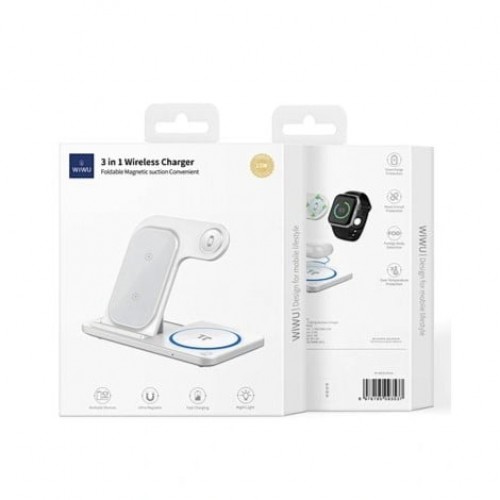 Бездротова зарядка Wiwu 3in1 Foldable 15W /white/ Wi-W020