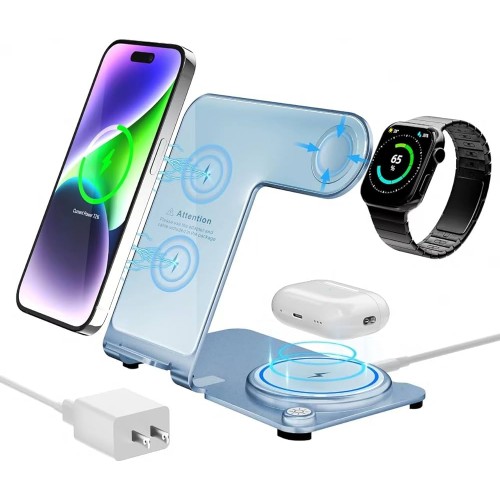 Бездротова зарядка стенд Smart 3 in 1 Y91 15W /blue/