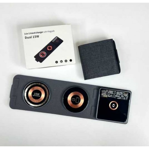 Бездротова зарядка стенд Travel 3 in 1 T01 15W /black/