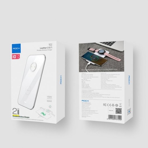 Бездротова зарядка Rock Leather 2in1 W32 /white/