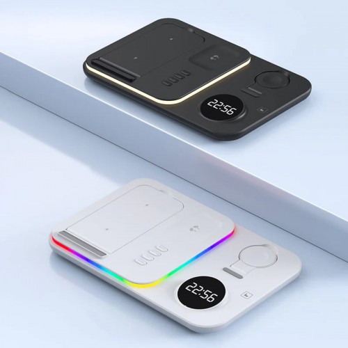 Бездротова зарядка стенд + годинник A82 5 in 1 Fast 30W /black/