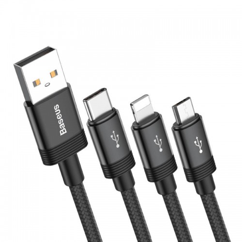 USB кабель Lightning 100cm Baseus Factione 3 in 1 cable /black/