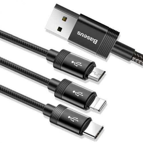 USB кабель Lightning 100cm Baseus Factione 3 in 1 cable /black/