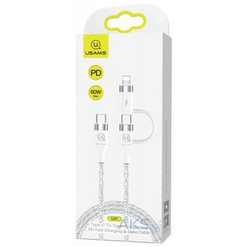USB кабель Type-C to Type-C/Lightning Usams U31 1m 60W /white/