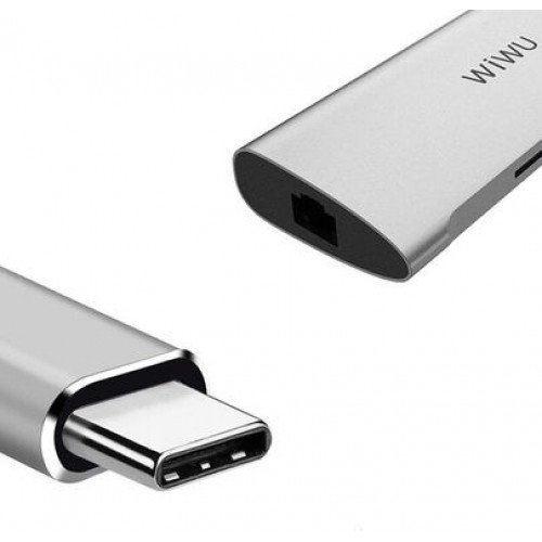 Перехідник Хаб USB-C 6in1 Wiwu LAN, SD, MicroSD, 3*USB 3.0 /silver/ A631STR