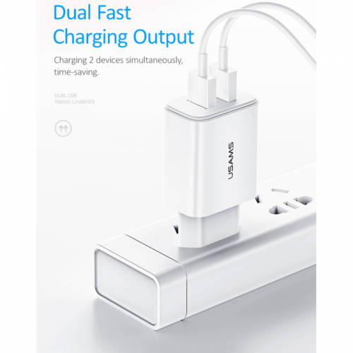 Мережева зарядка Usams T13 Dual USB /white/ CC067